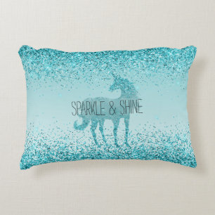 Cojín Decorativo Girly Glitz Aqua Turquoise Purpurina Unicorn