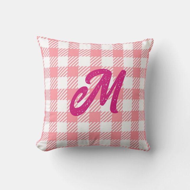 Cojín Decorativo Girly moderna Gingham Plaid Monograma rosa calient (Anverso)