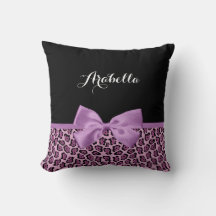 Girly Purple Jaguar Print Cute Bow con nombre