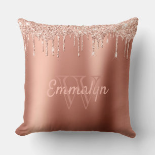Cojín decorativo Girly Rosa Gold Purpurina Drip Na