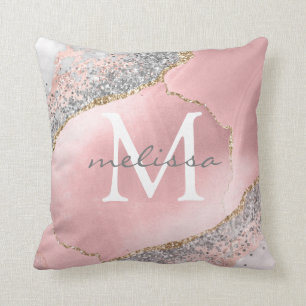 Cojín Decorativo Girly Rosa Gold Rubor Purpurina rosa Monograma Nom
