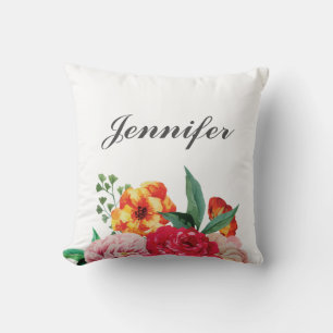 Cojín Decorativo Girly TRENDY Watercolor Peony Flora tu nombre