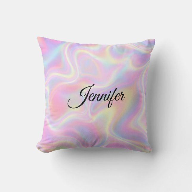 Cojín Decorativo Girly Vibrant Pastel Holographic Swirl Design      (Anverso)