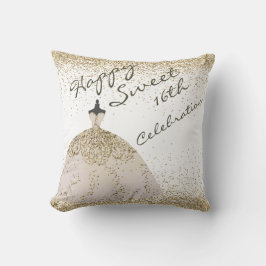 Cojín Decorativo Girly White Golden Big Gown Sweet 16th Birthday