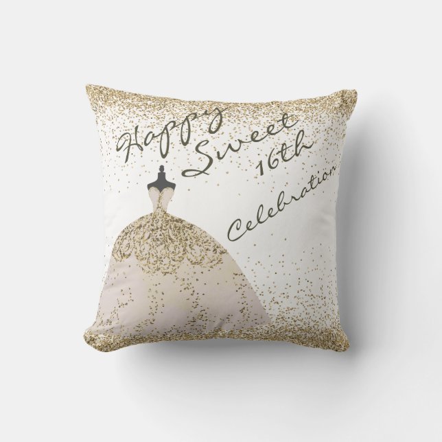 Cojín Decorativo Girly White Golden Big Gown Sweet 16th Birthday (Anverso)