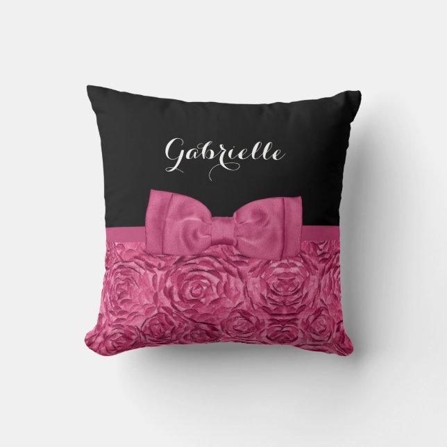 Cojín Decorativo Giro floral rosa y negro Rosa floral (Anverso)