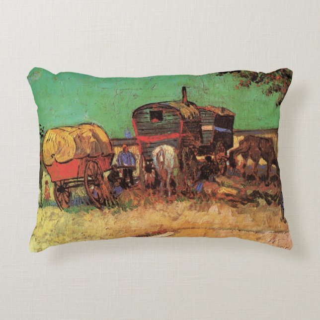 Cojín Decorativo Gitanos con caravanas de Vincent van Gogh (Anverso)