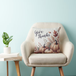 Cojín Decorativo Give Thanks Pumpkin Throw Pillow - Customizable