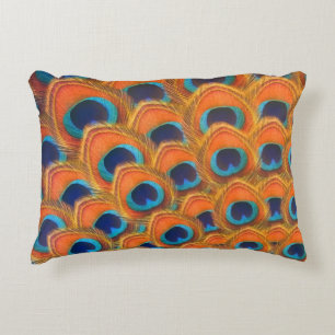 Cojín Decorativo Glam Boho Naranja Blue Peacock Fethers