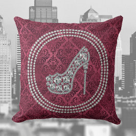 Cojín Decorativo Glam Diamond Stiletto Shoes En Burgundy Damask