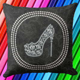 Cojín Decorativo Glam Diamond Stiletto Zapato En Damasco Negro