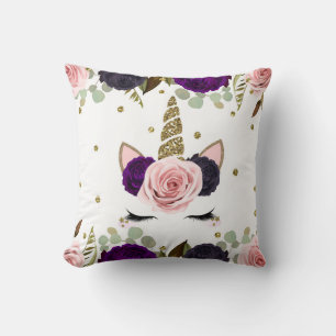 Cojín Decorativo Glam Floral Oscuro Unicornio Brillante Dorado Tend