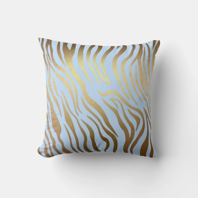 Cojín Decorativo Glam Golden Blue Zebra Safari Skine (Anverso)