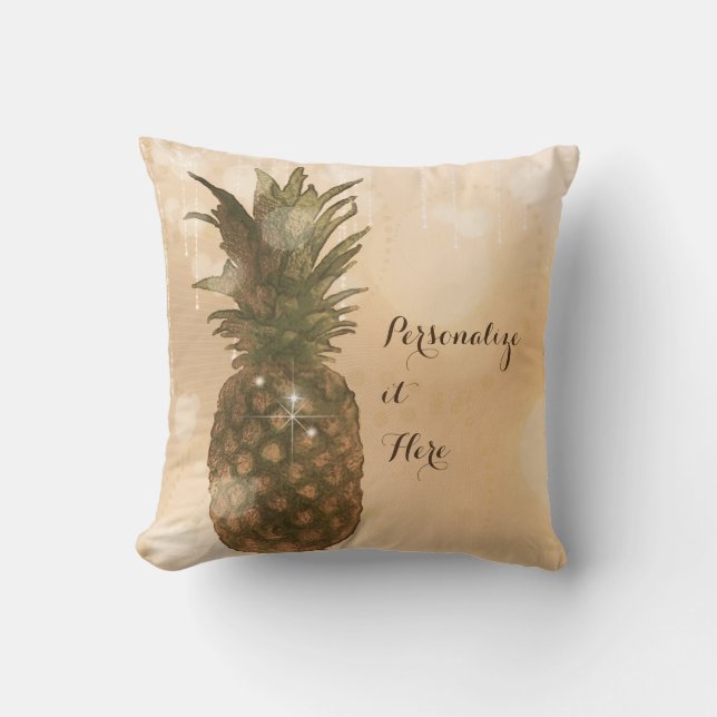 Cojín Decorativo Glam Golden Pineapple Elegante Personalizado tropi