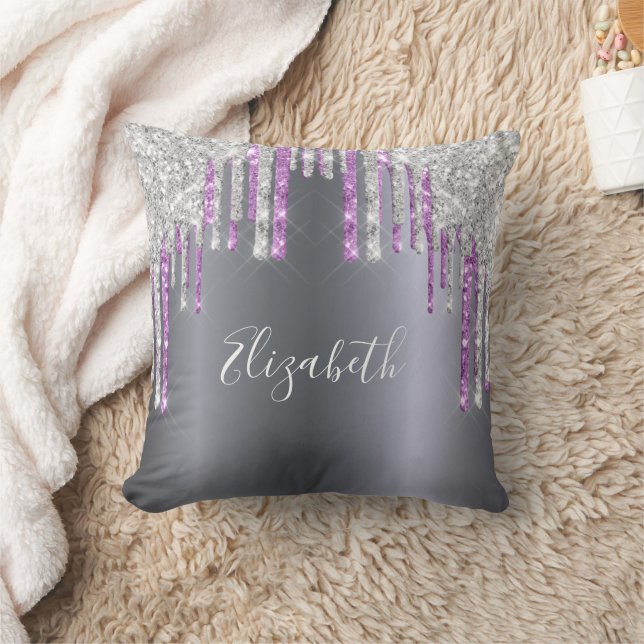Cojín Decorativo Glam monograma de chispa púrpura purpurina platead (Manta)