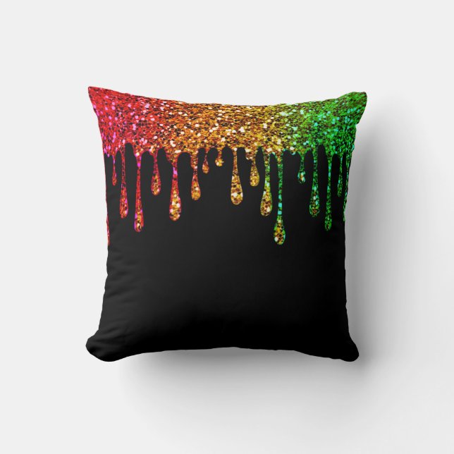 Cojín Decorativo Glam Negro Rasta Arcoíris Brillo Gotas (Anverso)
