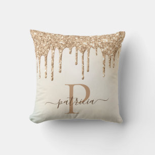 Cojín Decorativo Glam Oro Brillo Gotea Monograma Elegante