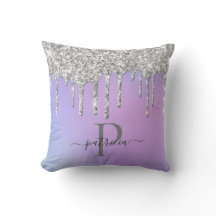 Glam Plateado Brillo Gotea Monograma Elegante