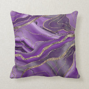 Cojín Decorativo Glam, Purpurina de oro de Agate Gris Púrpura, #1 