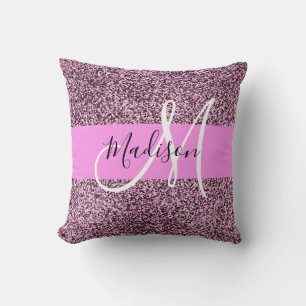 Cojín Decorativo Glam Purpurina rosado y violeta esparkles Monogram