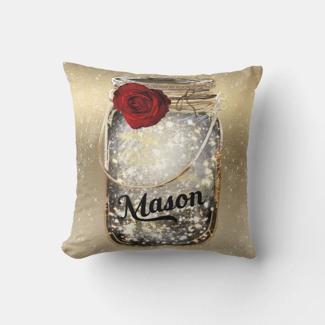 Cojín Decorativo Glam Red Rose Mason Jar (Anverso)