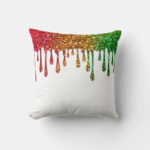 Cojín Decorativo Glam Rojo Amarillo Verde Rasta Arcoíris Brillo Got