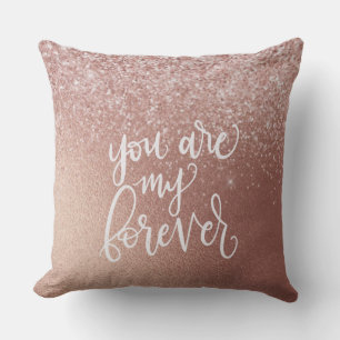 Cojín Decorativo Glam Rosa Dorado Brillo “Eres Mi Siempre”