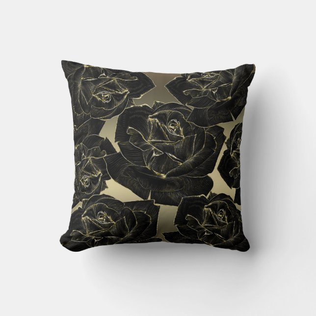 Cojín Decorativo Glam Rosa Dorado y Negro Moda elegante (Anverso)