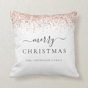 Cojín Decorativo Glam Rosa Gold Purpurina Nombre White Merry Navida