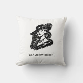 Cojín Decorativo Glam Woman with Cat Fashion Illustration