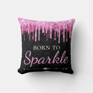 Cojín Decorativo Glamoroso rosa caliente que gotea brillo Nacido pa
