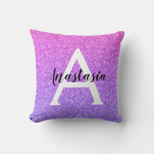 Cojín Decorativo Glamour Femenino Ómbre Purpura Brillo Monograma