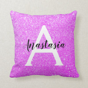Cojín Decorativo Glamour Femenino Purpura Brillo Chispas Monograma 