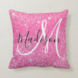 Cojín Decorativo Glamour Femenino Rosa Brillante Purpurina Monogram
