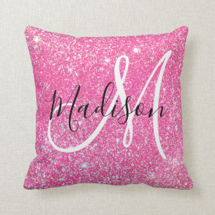 Cojín Decorativo Glamour Femenino Rosa Brillante Purpurina Monogram