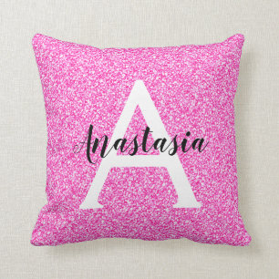 Cojín Decorativo Glamour Femenino Rosa Brillante Purpurina Monogram
