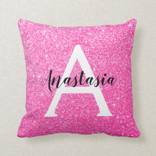 Cojín Decorativo Glamour Femenino Rosa Brillante Purpurina Monogram