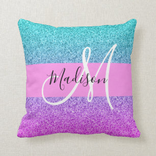 Cojín Decorativo Glamour Púrpura Acuático Brillo Gradiente Monogram