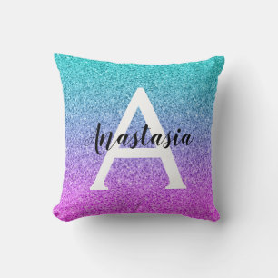 Cojín Decorativo Glamour Púrpura Acuático Brillo Gradiente Monogram