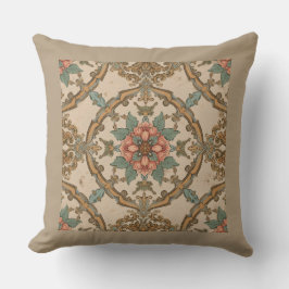 Cojín Decorativo Glamour Vintage, Adorno Dorado Caqui Rosa Turquesa
