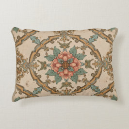Cojín Decorativo Glamour Vintage, Ornament Oro Caqui Rosa Turquesa,