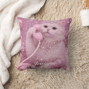 Cojín Decorativo Glamurosa Princesa Gata Usando Teléfono