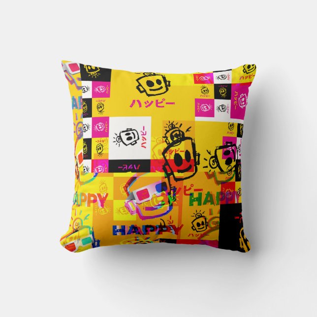 Cojín Decorativo GLITCHED HAPPY Pillow (Anverso)