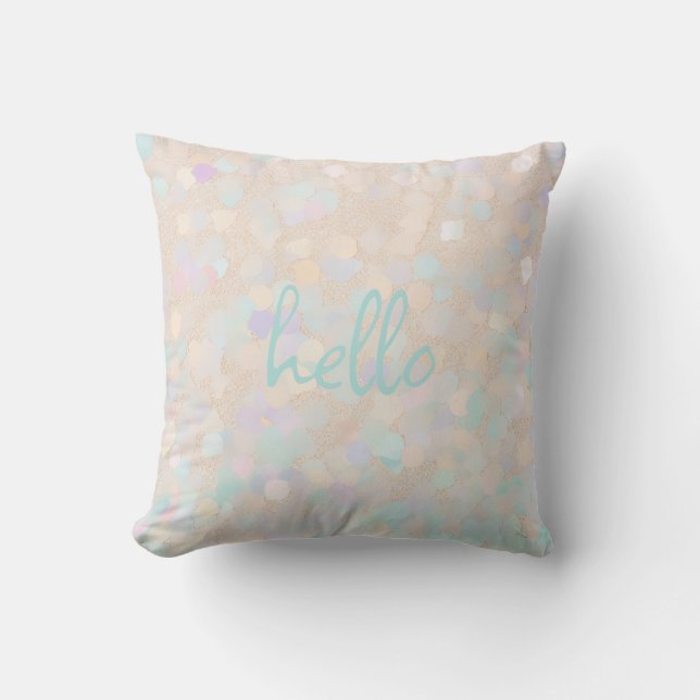 Cojín Decorativo Glitter de Pastel Suave "hola" Personalizado (Anverso)