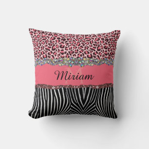 Cojín Decorativo Glitter Glamour Rosa Brillante Estampado de Leopar