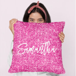 Cojín Decorativo Glitter rosa caliente escritura con pincel blanco