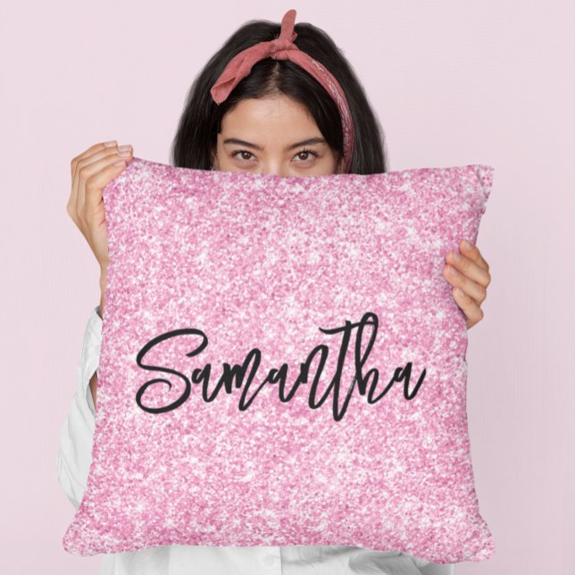 Cojín Decorativo Glitter Rosa Claro Script Pincel Negro (Subido por el creador)