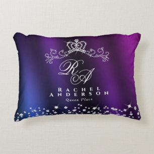 Cojín Decorativo Glittering Crown Monograma Azul morado