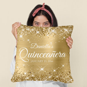 Cojín Decorativo Glittery Gold Foil 15 Quinceañera