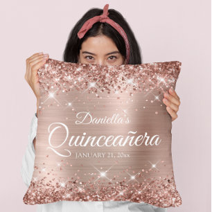 Cojín Decorativo Glittery Rose Gold Foil 15 Quinceañera